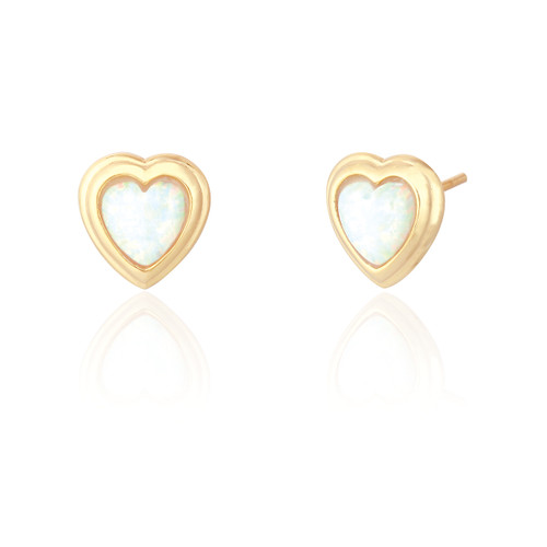 Willow White Opal Heart Stud Earrings - Gold