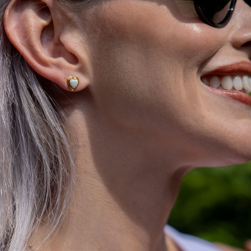 Willow White Opal Heart Stud Earrings - Gold