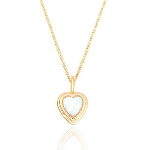 Willow White Opal Heart Pendant & Chain - Gold