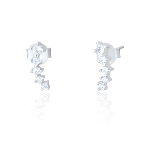 Elina C.Z Climber Stud Earrings - Silver