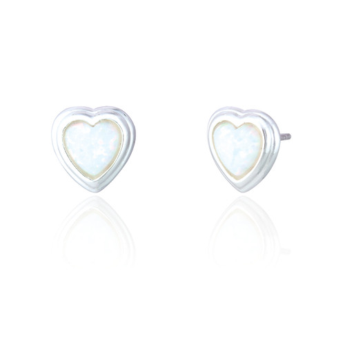 Willow White Opal Heart Stud Earrings - Silver