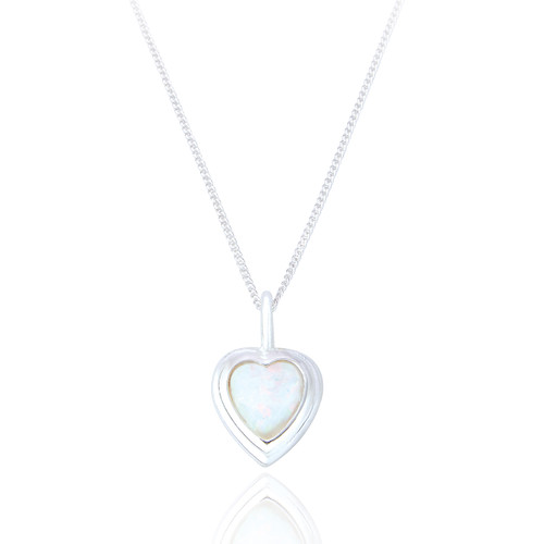 Willow White Opal Heart Pendant & Chain - Silver