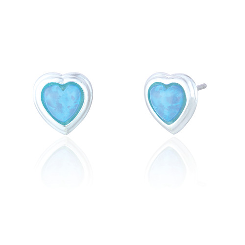 Willow Blue Opal Heart Stud Earrings - Silver