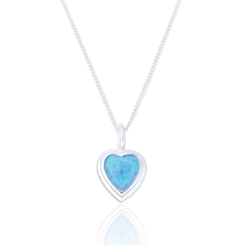 Willow Blue Opal Heart Pendant & Chain - Silver