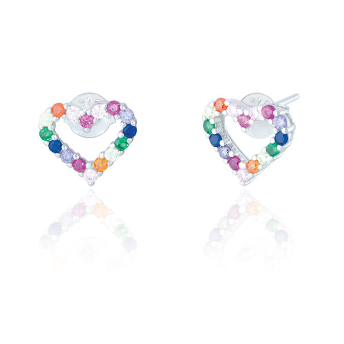 Elina C.Z Open Heart Stud Earrings - Rainbow