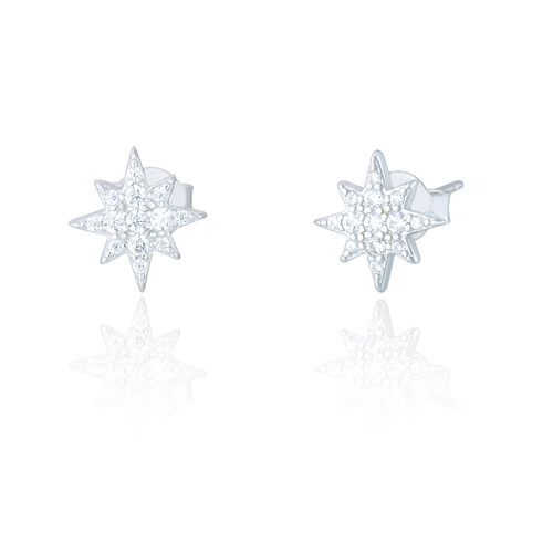 Estelle C.Z Star Stud Earrings - Silver