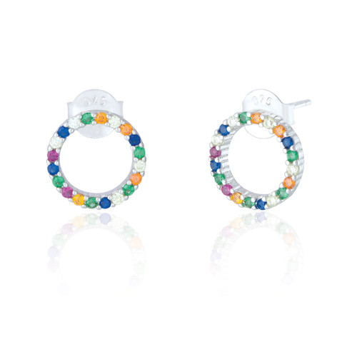 Elina C.Z Open Circle Stud Earrings - Rainbow