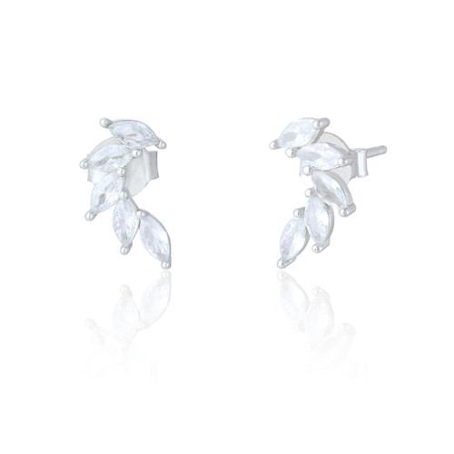 Beata C.Z Navette Stud Earrings - Silver