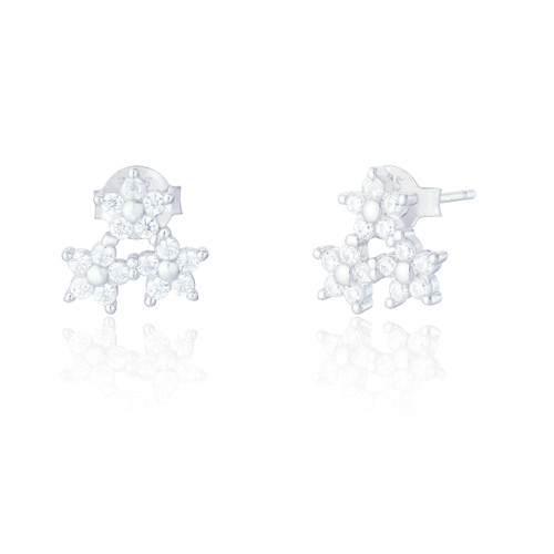 Zia C.Z Triple Floral Stud Earrings - Silver