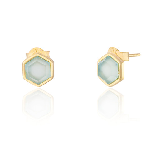 Liga Hexagon Seafoam Chalcedony Stud Earrings - Gold