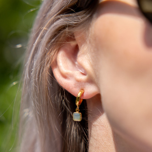 Liga Square Seafoam Chalcedony Hoop Earrings - Gold