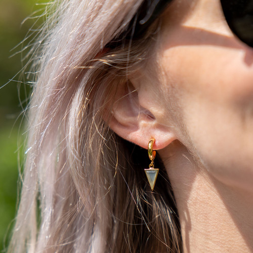Liga Triangle Seafoam Chalcedony Hoop Earrings - Gold