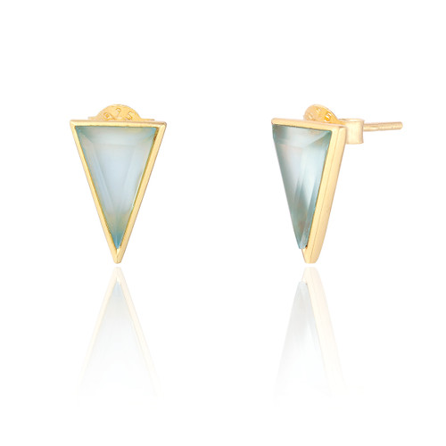 Liga Triangle Seafoam Chalcedony Stud Earrings - Gold