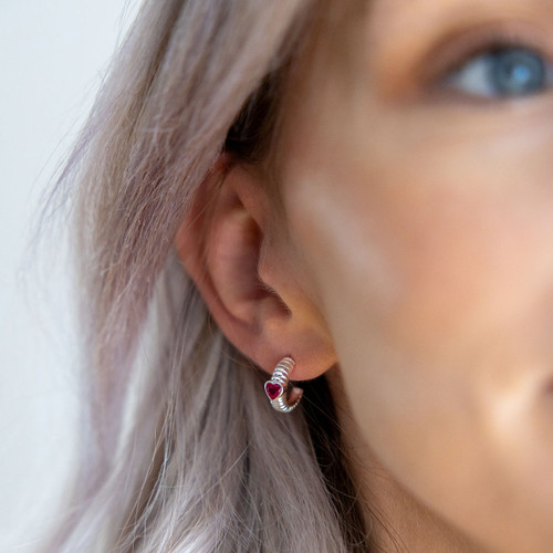 SC31 July Heart Hoop - Ruby Birthstone