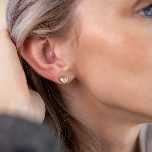 Missy Mother of Pearl Heart Stud Earrings - Gold