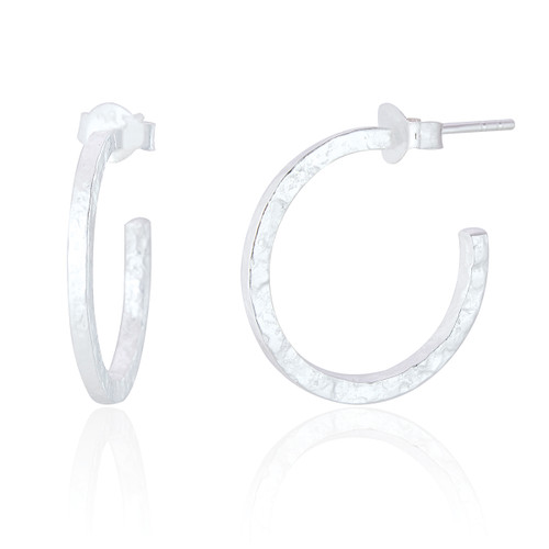 Leonie Hammered Hoop Earrings - Silver