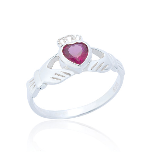 Ciara Claddagh Heart Ring - Ruby Cubic Zirconia