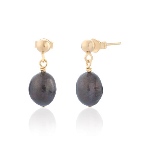 Marisol Black Pearl Drop Earrings - Gold