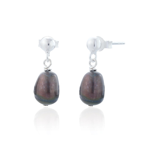 Marisol Black Pearl Drop Earrings - Silver