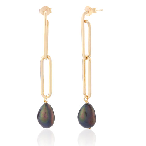 Ami Black Pearl Drop Earrings - Gold