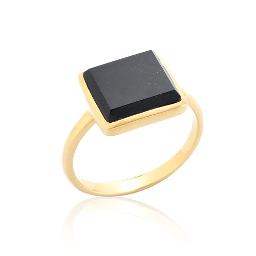 Liga Square Onyx Ring - Gold