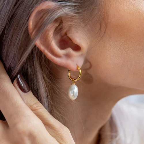 Margeaux Pearl Hoop Earrings - Gold