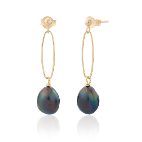 Seraphine Black Pearl Single Drop Earrings - Gold