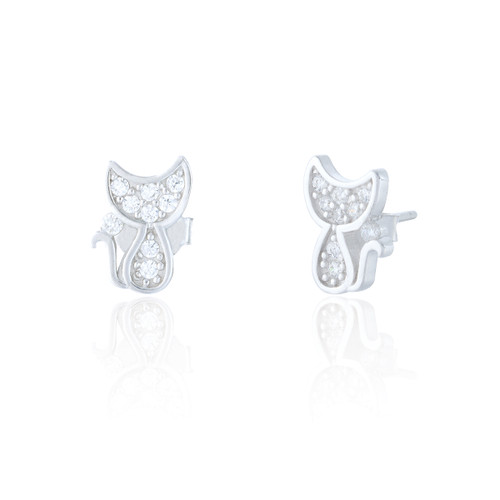 Zia C.Z Cat Stud Earrings - Silver