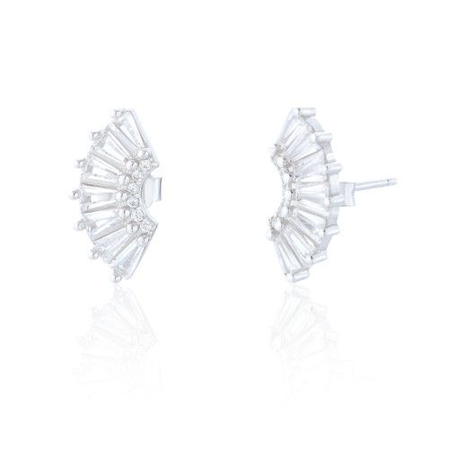 Zia Deco Navette Stud Earrings - Silver