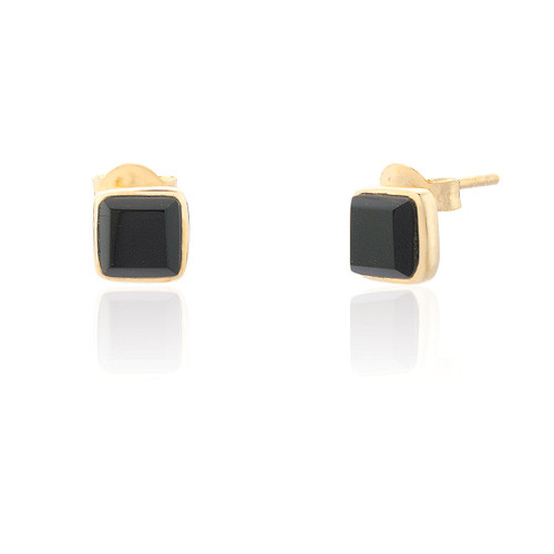 Liga Square Black Onyx Stud Earrings - Gold