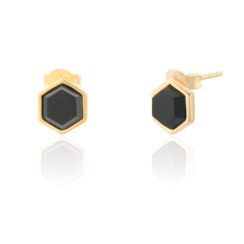 Liga Hexagon Black Onyx Stud Earrings - Gold