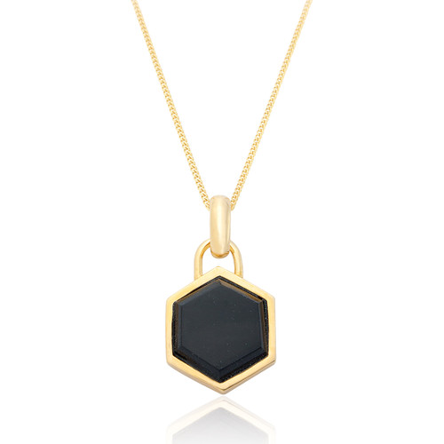 Liga Hexagon Black Onyx Pendant & Chain - Gold