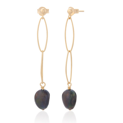 Seraphine Black Pearl Drop Earrings - Gold