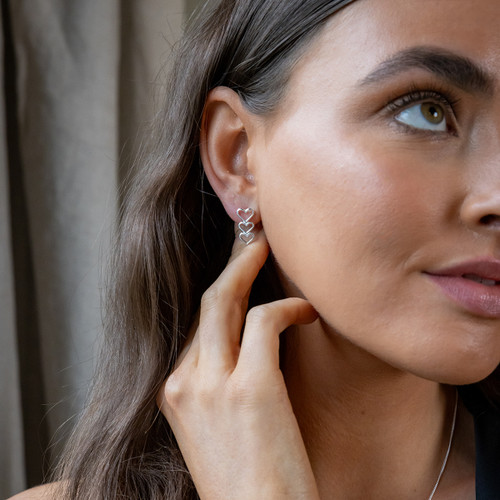Clemence Heart Drop Earrings - Silver