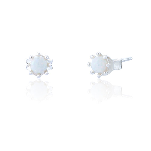 Mavis White Opal Stud Earrings - Silver