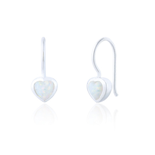 Mila White Opal Heart Earrings - Silver