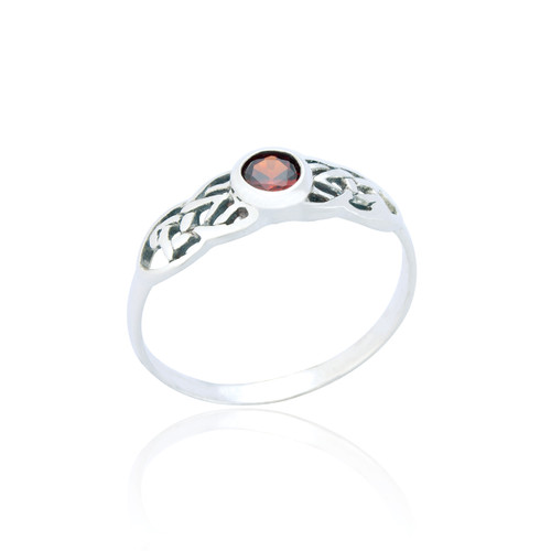 Shauna Garnet C.Z Celtic Ring - Silver