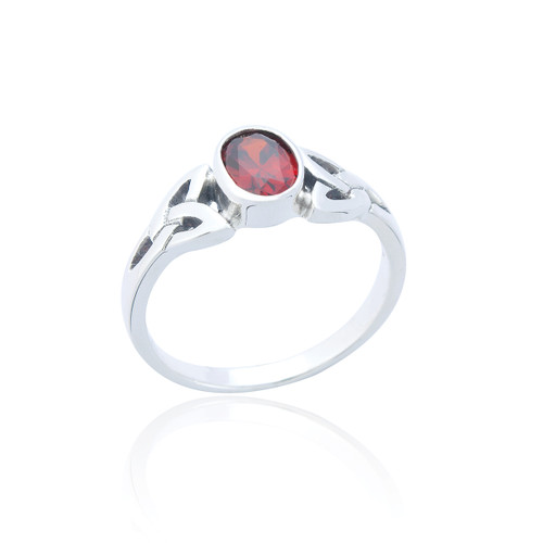 Grainne Garnet C.Z Celtic Ring - Silver