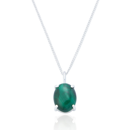 Ria Malachite Pendant & Chain - Silver
