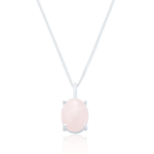 Ria Rose Quartz Pendant & Chain - Silver