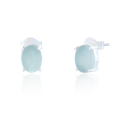Ria Seafoam Chalcedony Stud Earrings - Silver