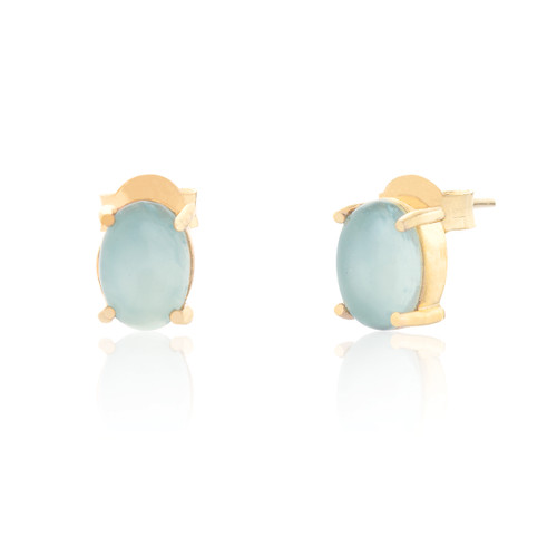 Ria Seafoam Chalcedony Stud Earrings - Gold