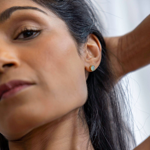 Ria Seafoam Chalcedony Stud Earrings - Gold