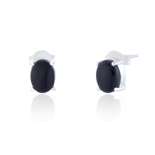 Ria Black Onyx Stud Earrings - Silver
