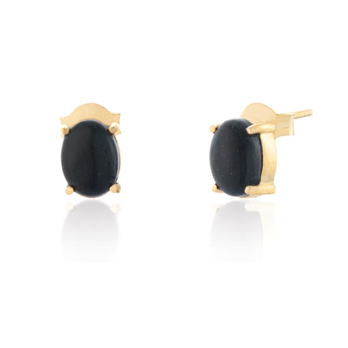Ria Black Onyx Stud Earrings - Gold
