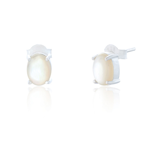 Ria Mother of Pearl Stud Earrings - Silver