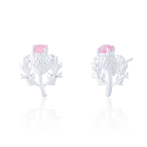 Iona Pink Opal Thistle Stud Earrings - Silver
