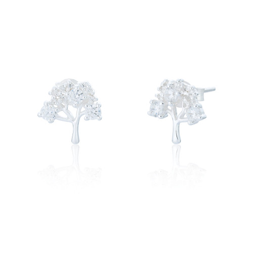 Blythe C.Z Tree of Life Stud Earrings - Silver