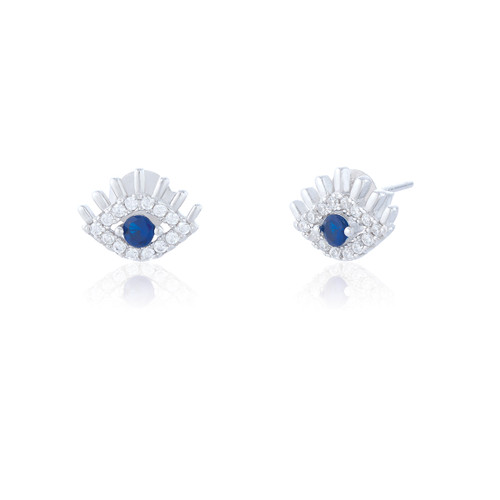 Xenia C.Z Evil Eye Stud Earrings - Silver