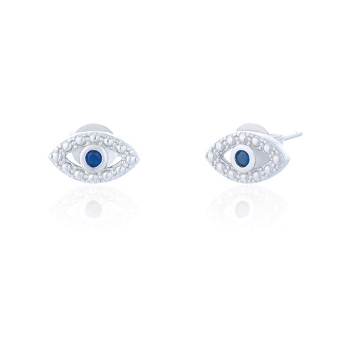 Irida Sapphire C.Z Evil Eye Stud Earrings - Silver